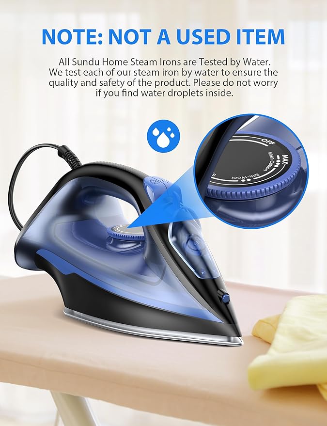 Sundu Steam Iron for Clothes with Rapid Heating Ceramic Coated Soleplate,1500W with Precise Thermostat Dial,Self-Cleaning, Auto-Off,11.84oz Water Tank for Home Clothes Ironing Use,0604C