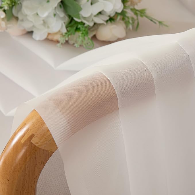 Chyhomenyc Sheer Curtains 63 Inch Length 2 Panels Set, Short Window Curtain Drapes Semi Transparent Voile Rod Pocket Curtains for Dining Bedroom Living Room, Each 42W x 63L inch, Set of 2, Ivory