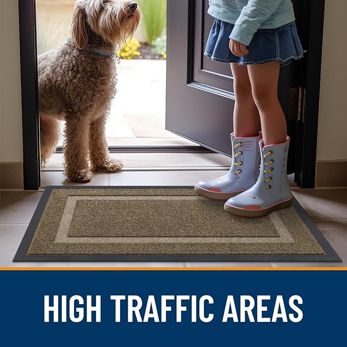 OLANLY Front Door Mat Indoor Outdoor Entrance, Waterproof All-Season, All-Weather Doormat, Sturdy Natural Rubber, Fade Resistant, Low Profile, Easy Clean Patio Porch Entryway Mat, 29.5x17, Brown
