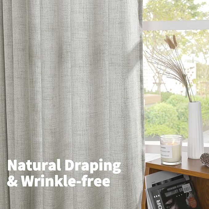 YoungsTex Light Grey Cafe Curtains 36 Inch Length for Short Window, Linen Small Drapes with Rod Pocket Back Tab Light Filtering for Bathroom Kitchen Windows, 2 Panels, 42 X 36 Inch