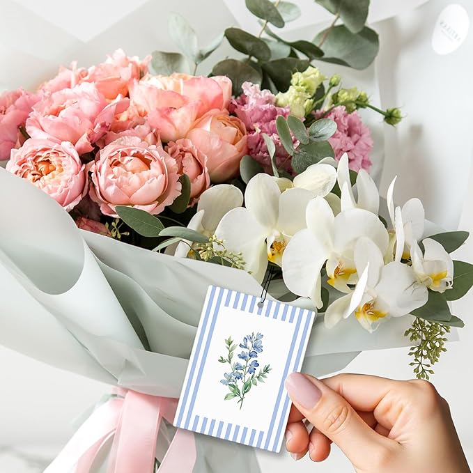 Rustic Blue Floral Car Air Freshener 4 Pcs, Preppy Blue Striped Flower Hanging Scents Air Freshener for Women Girls Gifts, Cottagecore Scented Car Accessories Decor for Room Closet Drawer