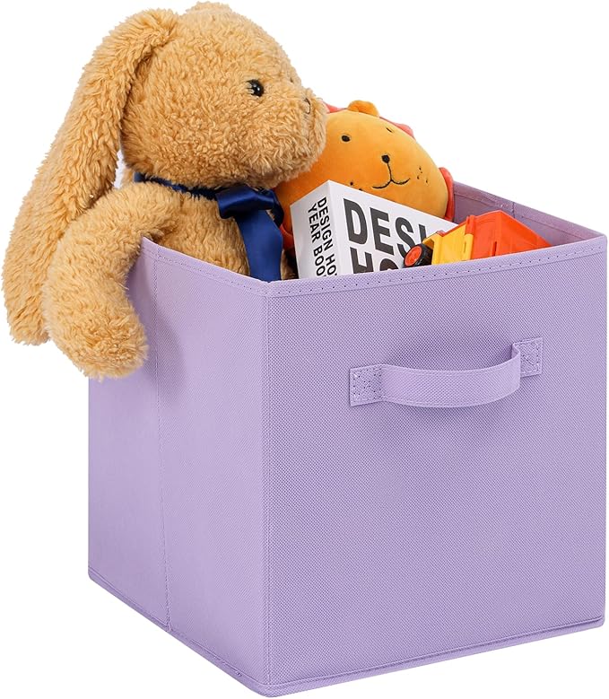 Stero Fabric Storage Bins 6 Pack Fun Colored Durable Storage Cubes with Handles Foldable Cube Baskets for Home, Kids Room, Closet and Toys Organization Purple