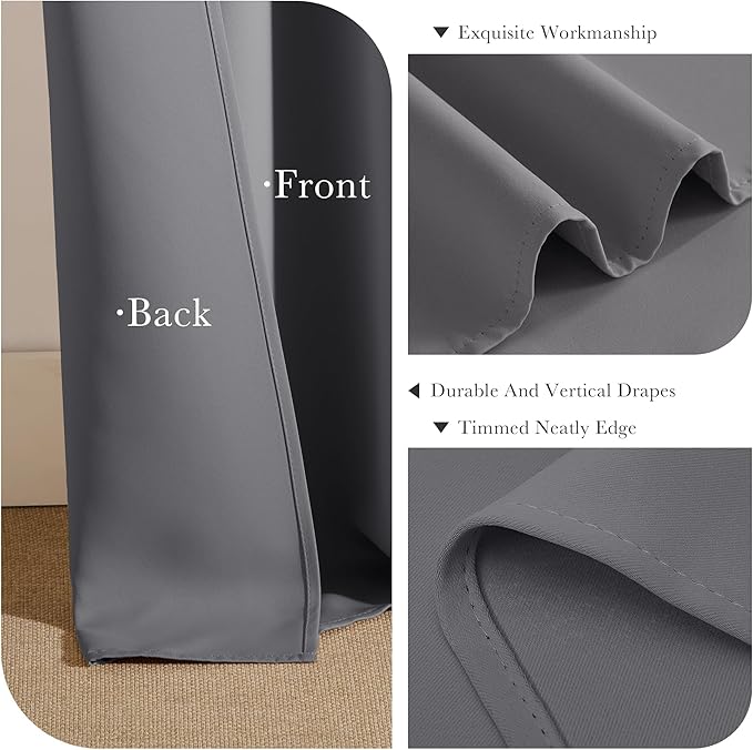 PONY DANCE Short Gray Blackout Curtains for Kitchen Over Sink 36 inch Long, Thermal Insulated Black Out Cafe RV Bunk Panels, Grommet Drapes for Bathroom Basement Small Window(2 Panels, 42 inches Wide)