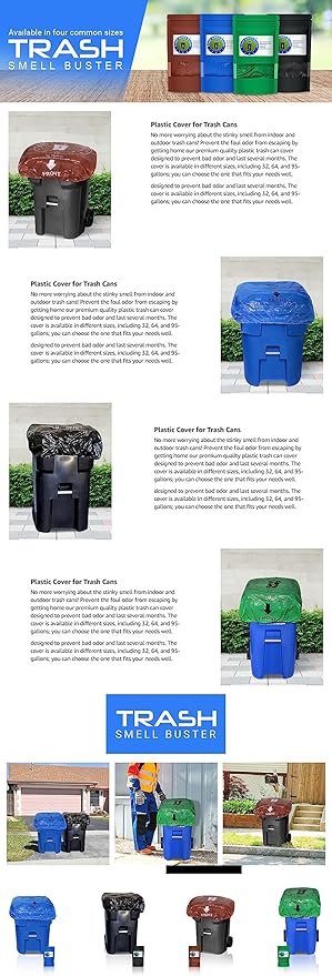 Outdoor Trash Can Cover Odor Eliminating Bag with Elastic Band Lemon Scented Durable 64 Gallon 3 Pack