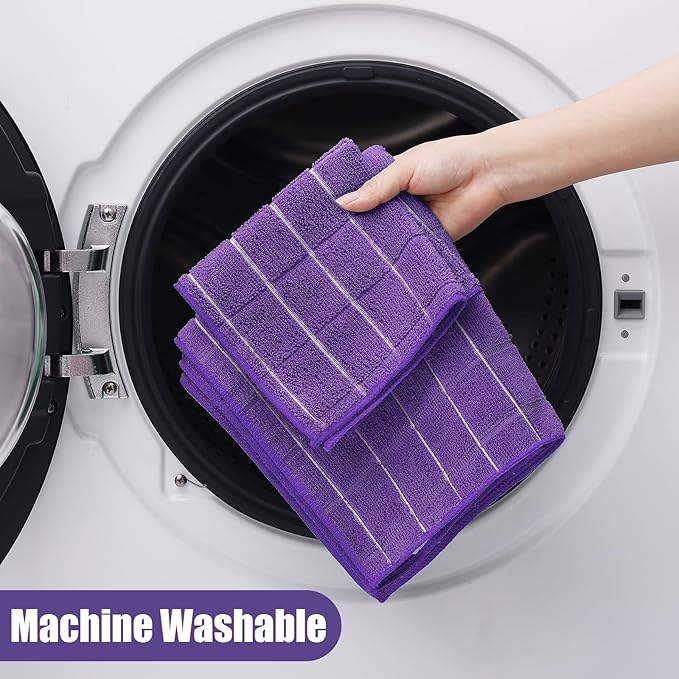 Homaxy Microfiber Kitchen Towels and Dishcloths Set, 12 Pack Soft and Absorbent Dish Hand Towels Bulk, 28 x 16 Inch & 12 x 12 Inch Quick Drying Rags for Washing Dishes, Purple