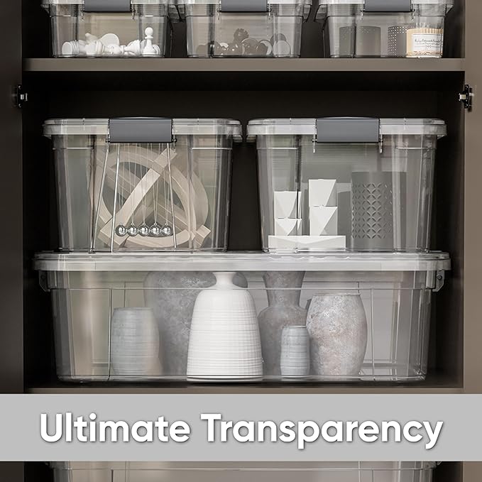 Superio Clear Storage Boxes with Lids, Plastic Container Bins for Organizing, Stackable Crates, BPA Free, Non Toxic, Odor Free, Organizers for Home, Office, School, and Dorm(13.7 Qt, 2 Pack)