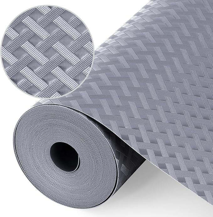 Shelf Liners, Non-Adhesive Drawer Liner, Waterproof & Oil-Proof Kitchen Cabinet Cupboard Liner Plastic EVA Material BPA Free Fridge Liner Mats Paper Protector for Shelves (Grey/12in x 120in)