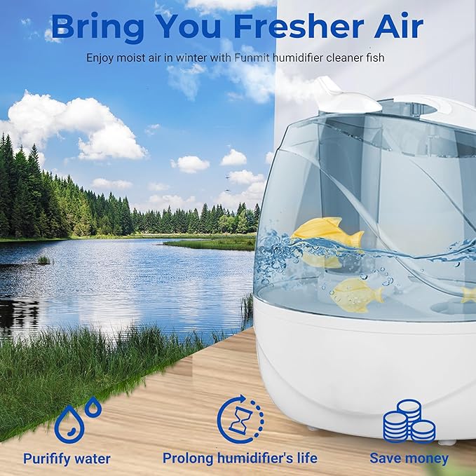 Funmit 6 Pack Universal Humidifier Cleaner Fish Compatible with Almost All Humidifiers and Fish Tanks, Purifies Water, Prevents Hard Water Build-Up, Reduces Scale, Yellow