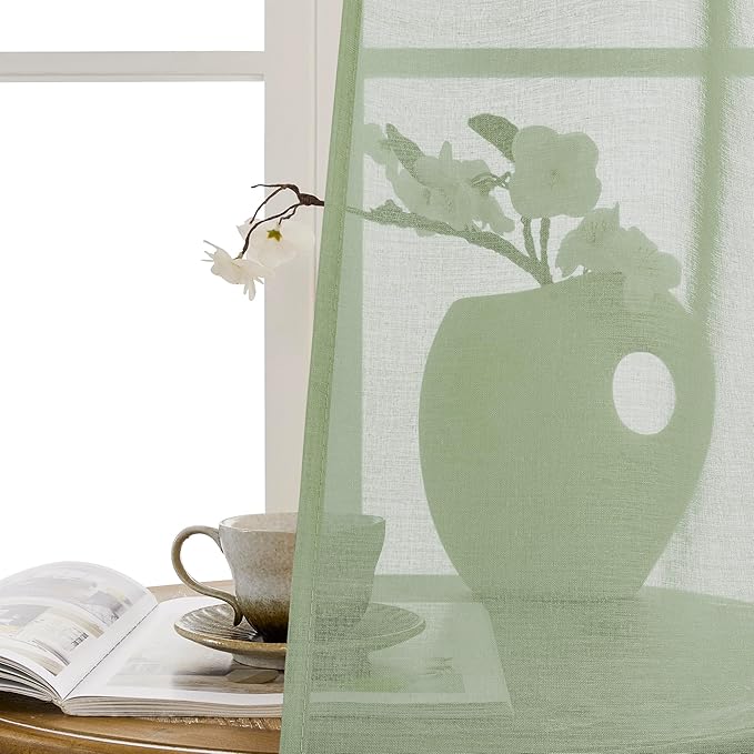 Tollpiz Short Sheer Door Curtain Closet Linen Textured Curtain Sheers Doorway Light Filtering Voile Patio Door Rod Pocket Curtains French Door, 54 x 54 inches Long, Sage Green, Set of 1 Panel