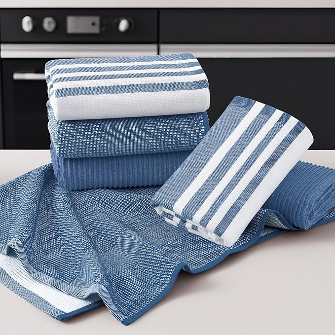 Homaxy Premium Kitchen Towels(18”x 28”, 9 Pack), Large Cotton 380 GSM Kitchen Hand Towels, Soft and Absorbent Terry Dish Towels, Multipurpose Tea Towel Set with Hanging Loop, Navy Blue