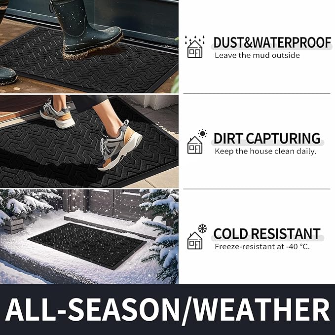 Yimobra Large Door Mat Outside Entrance 36x24, Waterproof Heavy Duty Outdoor Mats for Front Door, Non Slip Rubber Entry Mat for Garage Patio, Easy Clean, Black