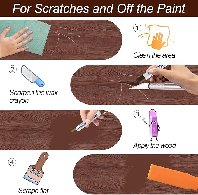 16+4P Wood Filler Sticks with 1P Box, 1P Knife, 1P Scraper and 1P Rag, Pletpet 16 Color Furniture Crayon Touch Up Wood Filler Nail Hole Wax Sticks for Repairing Scratches and Nail Holes (16p)