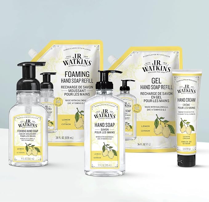 J.R. Watkins Gel Hand Soap Refill Pouch, Scented Liquid Hand Wash for Bathroom or Kitchen, USA Made and Cruelty Free, 34 fl oz, Lemon, 6 Pack