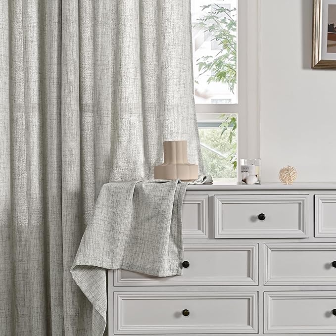 YoungsTex Dark Grey Linen Semi Sheer Curtains 2 Panels for Living Room, Light Filtering Window Treatments Textured Privacy with Back Tab Rod Pocket for Bedroom, 52 X 72 Inch