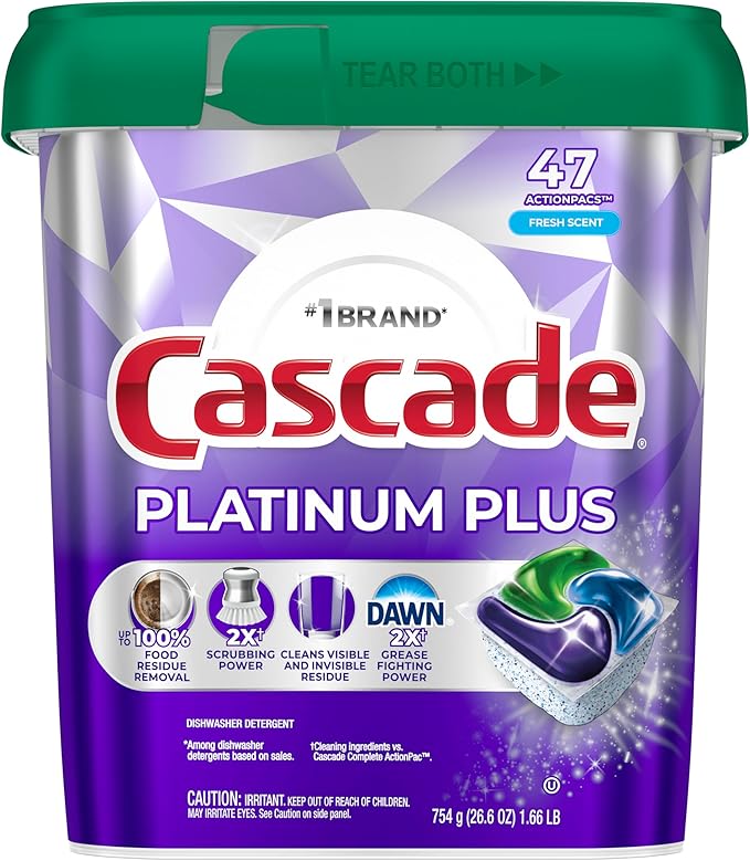 Cascade Platinum Plus Dishwasher Pods, Dishwasher Detergent, Dish Detergent Soap, Fresh, 47 Count