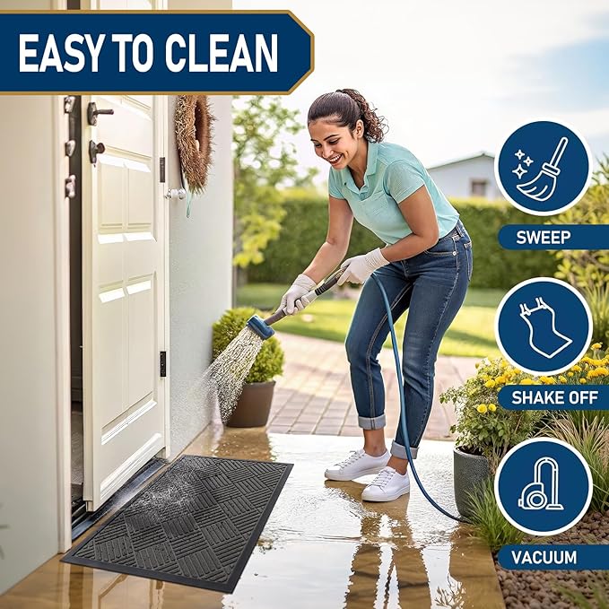 Smiry Front Door Mat Outside Entrance, Heavy Duty Outdoor Indoor Natural Rubber Doormat, Non Slip, Trap Dirt and Moisture, Easy Clean, Low Profile Patio Porch Entryway Mat, 35x23, Grey