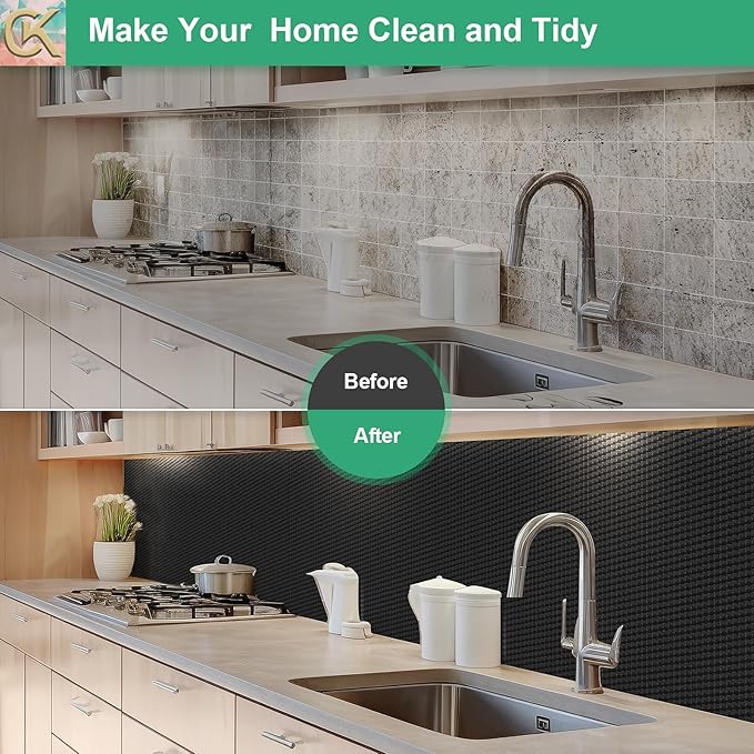 Self-Adhesive Shelf Liner Kitchen Liner, Waterproof Backed Paper Easy Peel and Stick Contact Liner Without Residue for Decor Your Desk Surface, Kitchen Countertops (Black, 11.8 x 59 inches)