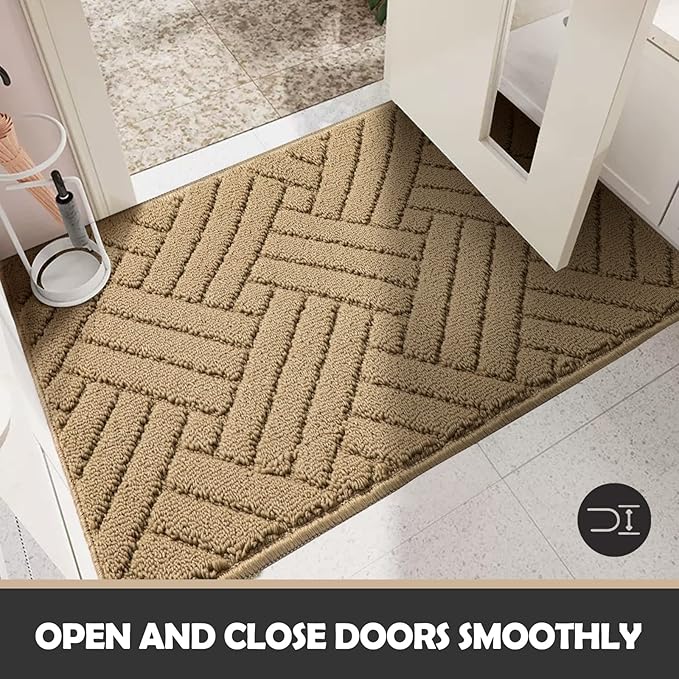 Door Mat Indoor Doormat, Entryway Rug Door Mats Non-Slip Rubber Backing, Low-Profile Entrance Rugs, Absorbent Resist Dirt Doormats Inside Floor Door mat for Entryway,24" x36 Brown