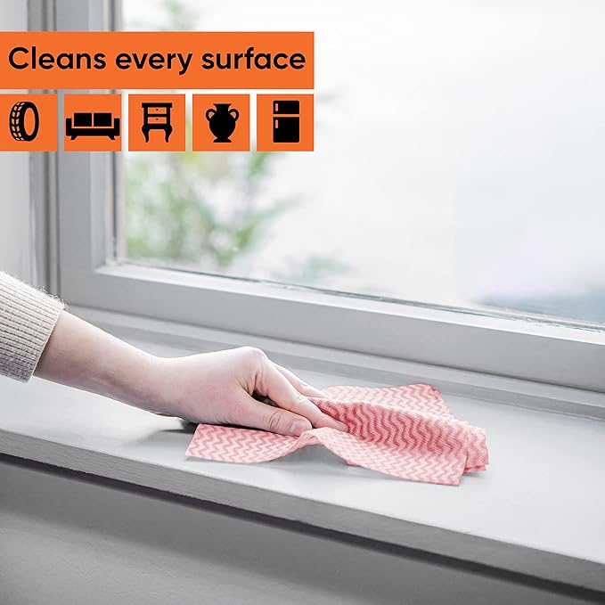 Superio Handy Wipes For Kitchen - Red Reusable Multi-Purpose Heavy-Duty Cleaning cloth for house, Bathroom, and office. Disposable Dish Towel (30)