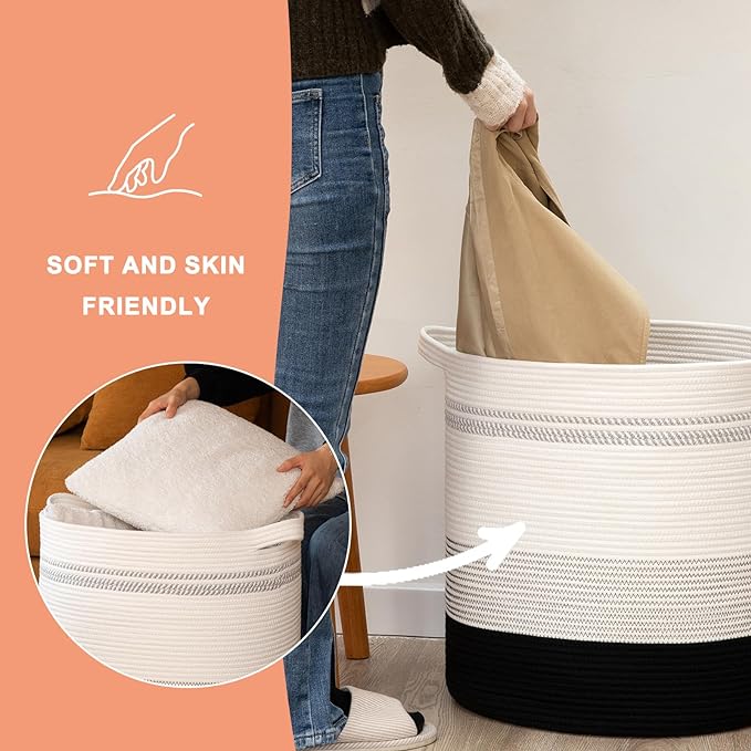 OIAHOMY 80L Laundry Hamper,Storage Basket with Handles,Decorative Basket for Living room,Woven Storage Basket for Toys Bin,Pillows, Blankets,Clothes-20x18in-Gradient Dark