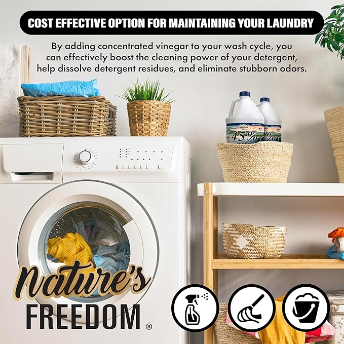 Nature's Freedom 45% Concentrated Vinegar with Funnel, 8 Gallons - Dilutes to 72 Gallons - 9x Strength Multi-Purpose Solution