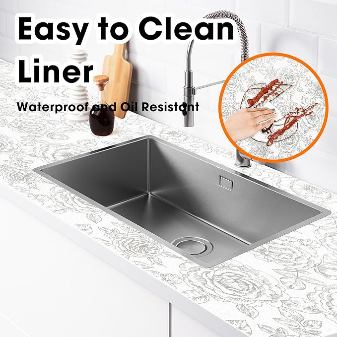 Drawer and Shelf Liner for Kitchen Cabinets Non-Adhesive, Non-Slip Cabinet Liner Shelf Paper Strong Grip Waterproof Easy to Clean for Kitchen Shelves Cupboard, Flower,12IN X 10FT