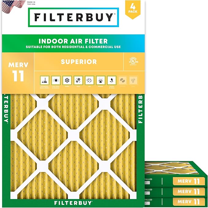 Filterbuy 30x36x1 Air Filter MERV 11 (MPR 1200) Allergen Defense Replacement (4-Pack), Electrostatic Pleated HVAC AC Furnace Filters, Made in USA (Actual Size: 29.81 x 35.81 x 0.75)