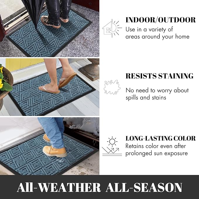 Yimobra Outdoor Mats for Front Door 29.5x17, All-Weather Waterproof Non-Slip Outdoor Door Mat Outside Eentrance, Garage/Patio Entryway Indoor Doormat, Easy Clean, Mix Blue