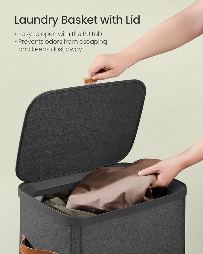 SONGMICS Laundry Basket, 26.4 Gal. Laundry Hamper, Easy Assembly, with Lid and Handles, Removable Liner, 16.5 x 12.6 x 29.5 Inches, Ink Black ULCB811BH01