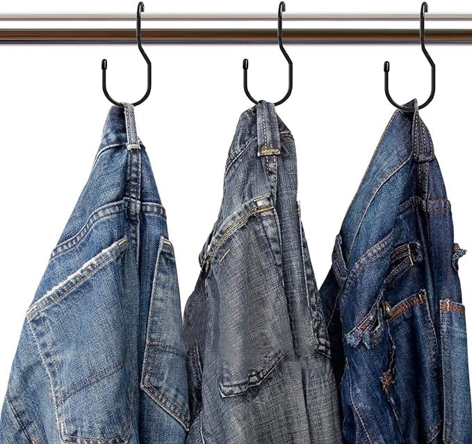 Unique Twist Design Bag Hanger Purse Hooks - 5 Inch Large Size Closet Rod Hooks for Hanging Bags, Purses, Handbags, Belts, Scarves, Hats, Clothes, Pans and Pots (12 Pack)