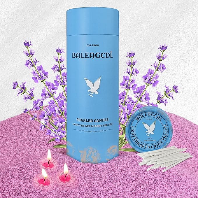 Lavender Scented Purple Pearled Candle 18oz Luxury Sand Candle Granulated Wax - 30 Cotton Wicks - Wax for Candle Making Decorative Candles Smooth and Clean Burning Lasts up to 120 Hours