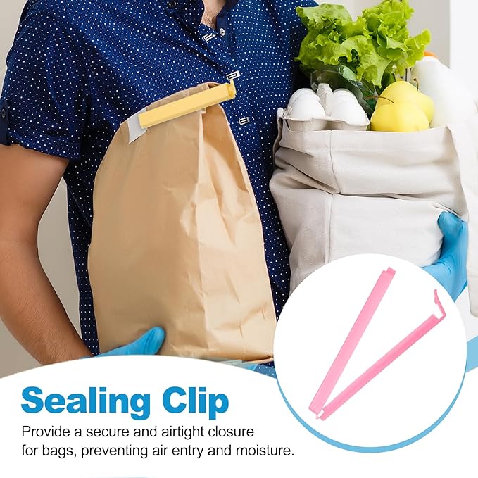 PATIKIL Sealing Clips 4.3 Inch, 10 Pack Reusable Plastic Bag Clip Clamp Sealer for Food Storage Snack Bag Home Kitchen, Pink