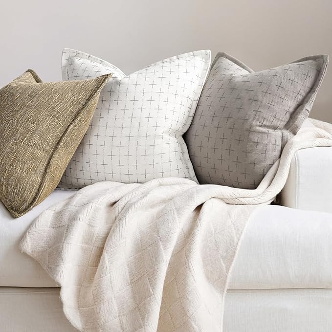 Pillow Covers 26x26 Set of 2 Soft Polyester Textured Pillow Covers with Stylish Flange Edge Cozy Farmhouse Throw Pillows for Couch Bed Sofa Living Room