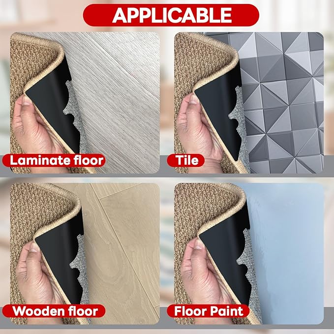 Rug Non Slip Grippers, Reusable Keep Rug Corner Down Tape Pads for Hardwood Floors, Strong Carpet Gripper for Area Rugs, No Damaging for Floor, 32Pcs