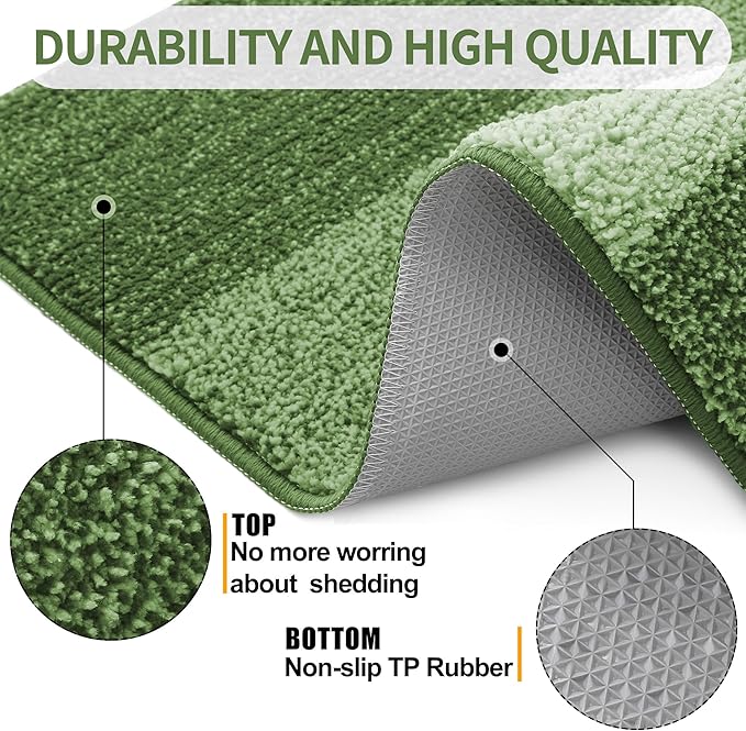Kitinjoy Indoor Outdoor Door Mat, 48x30 Non-Slip Absorbent Dirt Trapper, Low-Profile Washable Inside Entrance Front Floor Mat, Sturdy Soft Entry Doormats for Entryway, Green