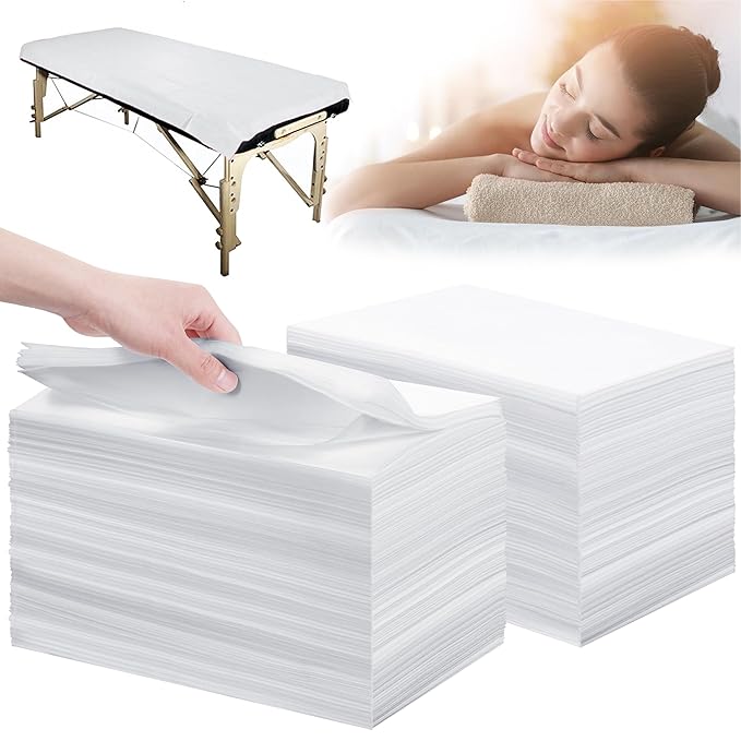 Disposable Bed Sheets 200 Pcs 31" x 71" Massage Table Sheets Non Woven Fabric SPA Bed Cover Breathable for Massage Beauty Tattoos(White)