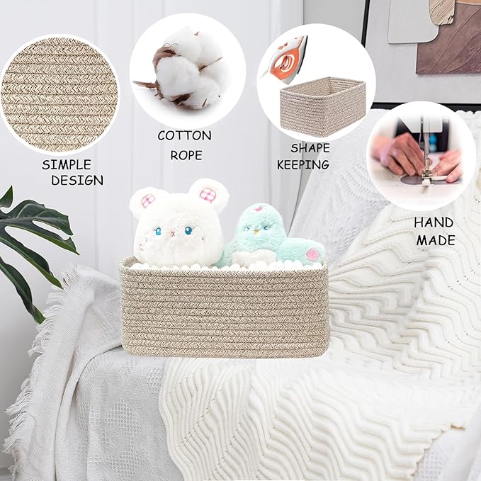 COMFY-HOMI 11.5"x7.5"x4.7" Storage Baskets for Organizing | Cotton Rope Woven Basket | Toy Storage Bin Box | Basket for Shelves, Closet Organizer Bin, Decorative Closet Shelf, 3 Pack, all brown
