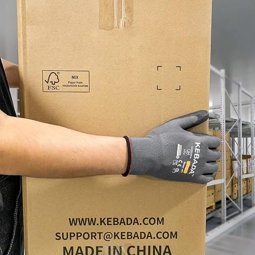 Kebada W1 Work Gloves for Men and Women, PU Coated Safety Gloves with Grip, Touchscreen, Ideal for Warehouse Package Handling, Construction, Gardening, 12 Pairs Gray XXL