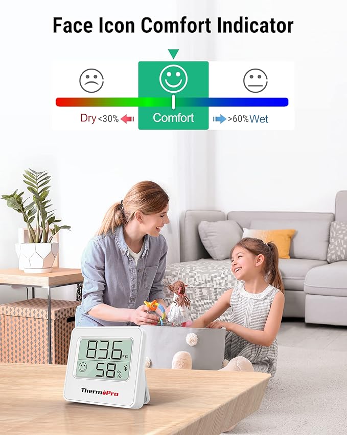 ThermoPro TP357 Digital Hygrometer Indoor Thermometer of 260FT, Bluetooth Thermometer Humidity Meter with Smart App, Room Thermometer Humidity Gauge with Temperature Humidity Sensor