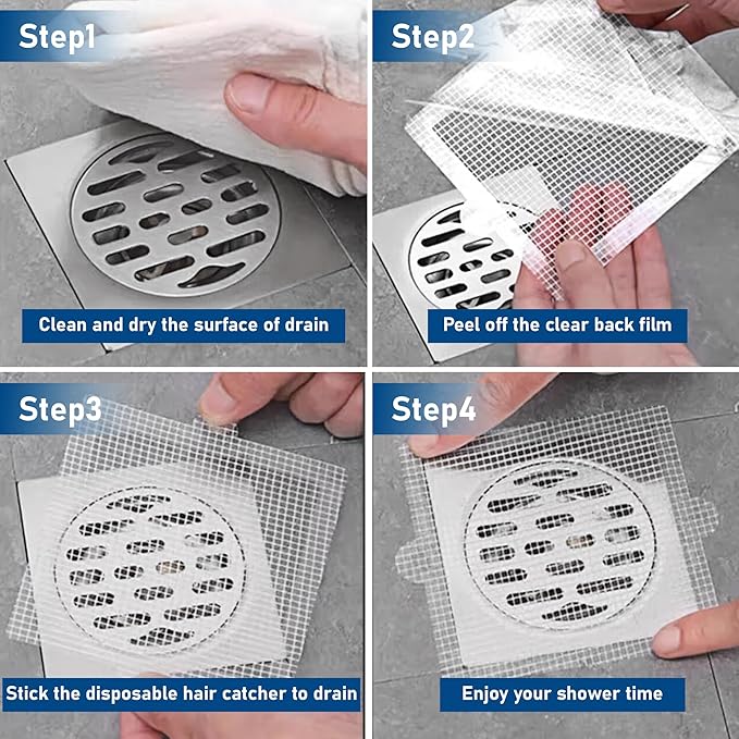 Disposable Hair Catcher Shower Drain Mesh Stickers, Hair Catchers for Shower, 25 Pack, 4.1 Inch - Square