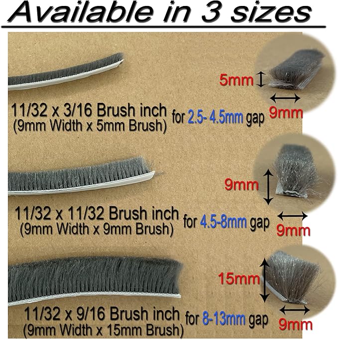Brush Weatherstrip for Sliding Window Side,Pile Weatherstripping Door Sealers for Door Frame (80ft x11/32 Backing x 11/32 Brush inch, Brown)