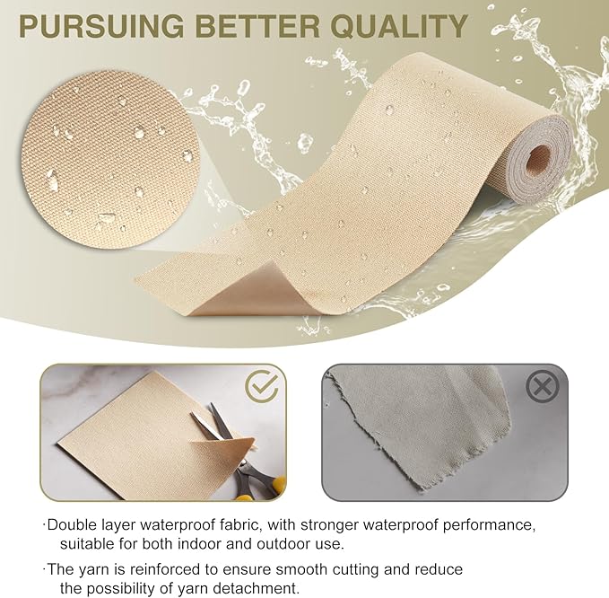 Canvas Repair Tape 4×70 Inch Waterproof Self-Adhesive Fabric Repair Patch for Repairing Boat Covers,Tents,Patio Umbrellas,Car Seats,Luggage,Sofas.(Khaki)