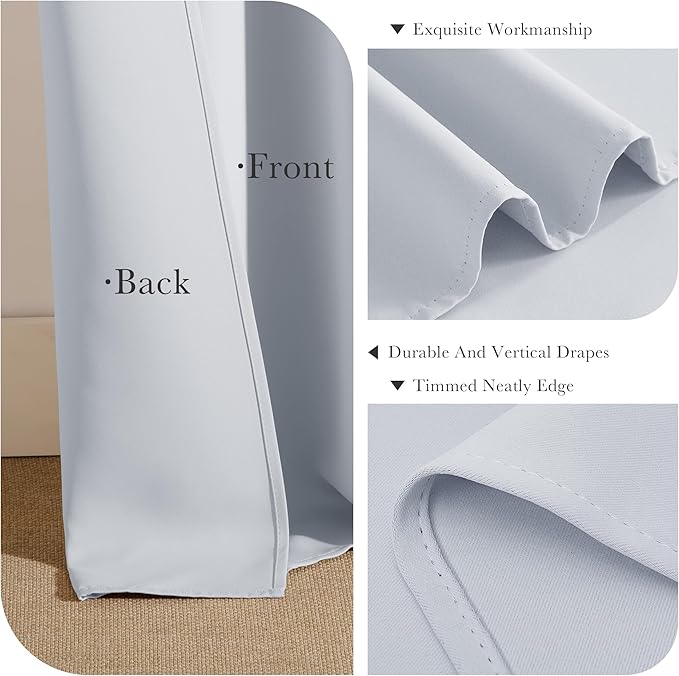 PONY DANCE Greyish White Curtains 94 inches Long - Thermal Insulated Long Curtains& Drapes 2 Burg, Room Darkening Grommet Curtains for Living Room Bedroom Window, W55 x L94 Inch