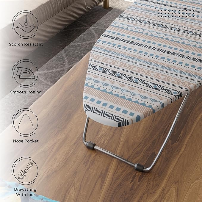 Encasa XO Ironing Board Cover and Pad 28"x12" - Thick 3mm Felt Padding, Drawstring Tightening & Lock, Easy Fit, Scorch & Stain Resistant, Fits Mini Ironing Board - Aztec
