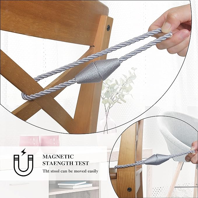 6 Pack Magnetic Curtain Tiebacks Rope Modern Handmade Curtain Tie Backs Decorative Drapes Weave Holdbacks for Window Décor, Grey