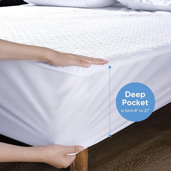 Hanherry 100% Waterproof Mattress Protector Twin Size, Mattress Cover 3D Air Fabric Cooling Mattress Pad Cover Smooth Soft Breathable Noiseless, 8''-21'' Deep Pocket