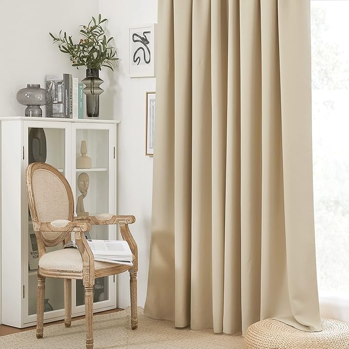 RYB HOME Blackout Curtains for Living Room, Large Window Shades for Bay Window Dining Parlor Bedroom Patio Door, Wide 52 x Long 102 inches, Biscotti Beige, 2 Panels