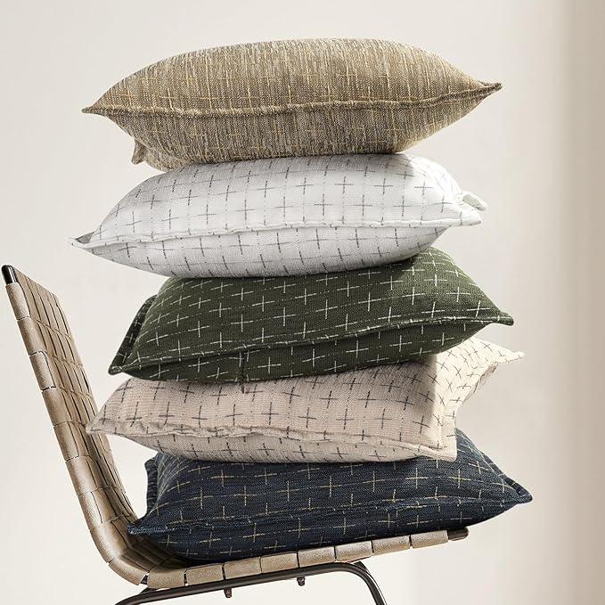 ZWJD Pillow Covers 20x20 Set of 2 Soft Polyester Textured Pillow Covers with Stylish Flange Edge Cozy Farmhouse Throw Pillows for Couch Bed Sofa Living Room