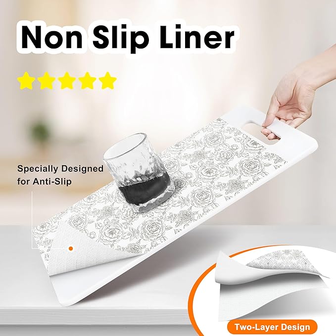 Drawer and Shelf Liner for Kitchen Cabinets Non-Adhesive, Non-Slip Cabinet Liner Shelf Paper Strong Grip Waterproof Easy to Clean for Kitchen Shelves Cupboard, Flower,23.6IN X 30FT