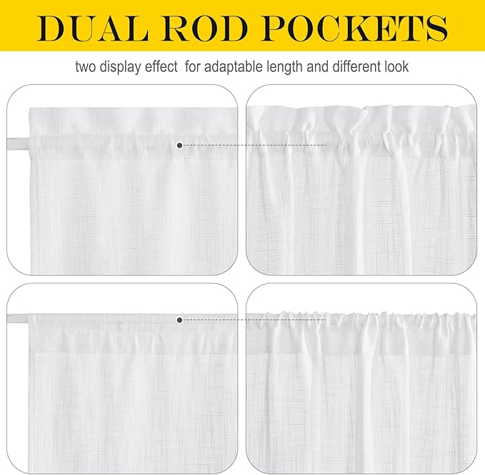 NICETOWN Sheer French Door Curtain, White Linen Door Window Curtain Rod Pocket Light Filtering Drapes for Living Room Tieback Included(26" Width x 72" Lngth, 1 Panel)